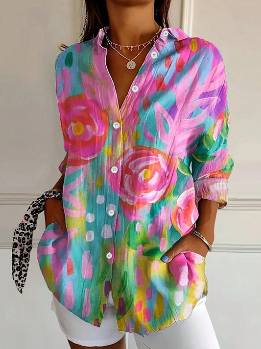 Bluse Damen mit Knopfleiste und abstraktem Print