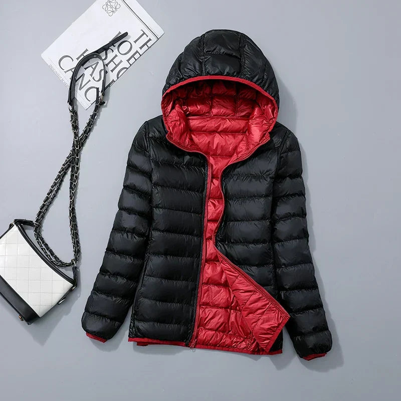Damen Daunenjacke mit Kapuze – warme gefütterte Winterjacke