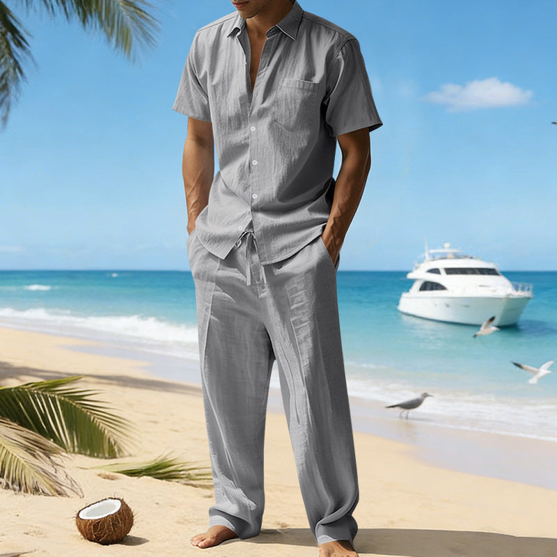 Herren-Set aus Leinen Kurzarmhemd und Hose