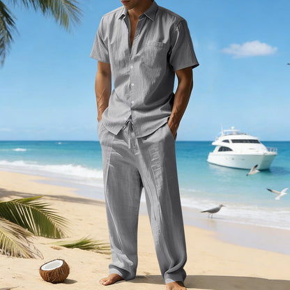 Herren-Set aus Leinen Kurzarmhemd und Hose