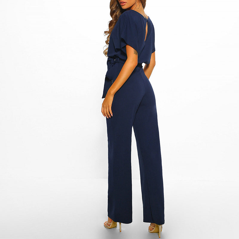 Wide-Leg-Jumpsuit Damen aus Polyester mit Gürtel – Overall, Detailansicht
