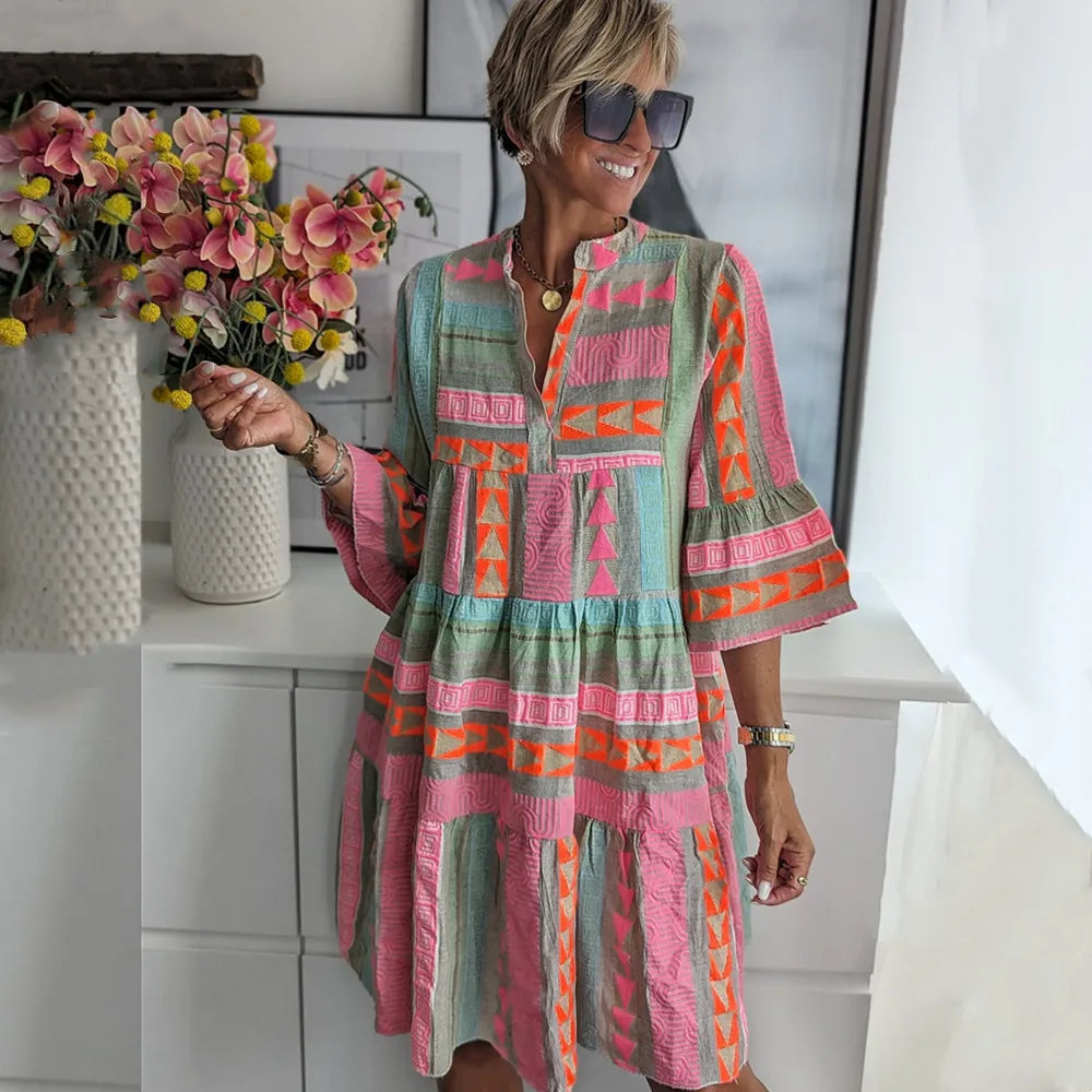 A-Linien-Kleid Damen mit Rüschen