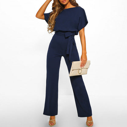 Wide-Leg-Jumpsuit Damen aus Polyester mit Gürtel – Overall, Detailansicht