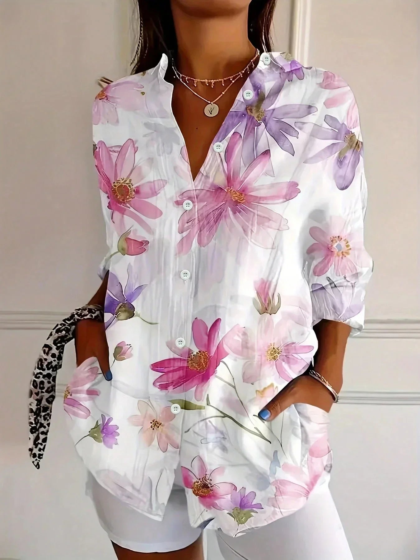 Bunte Bluse Damen mit Knopfleiste