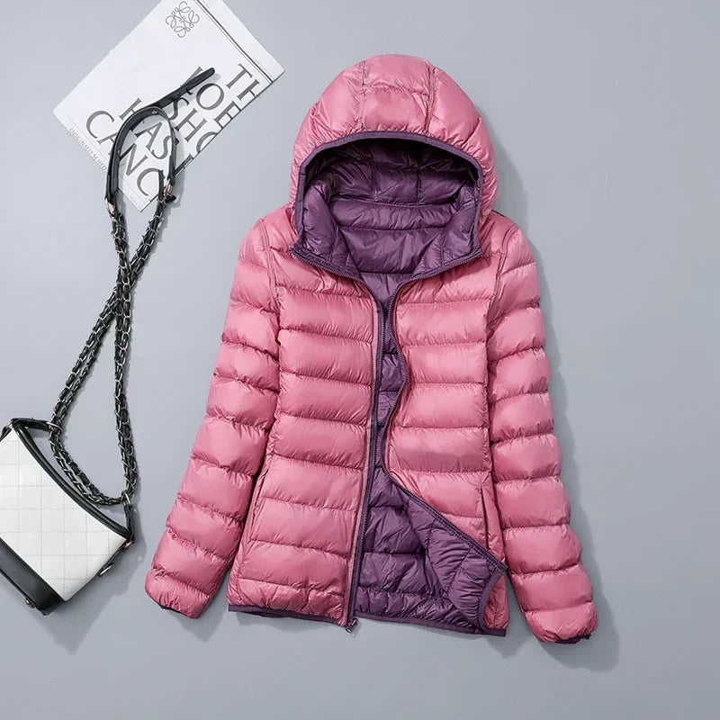 Damen Daunenjacke mit Kapuze – warme gefütterte Winterjacke