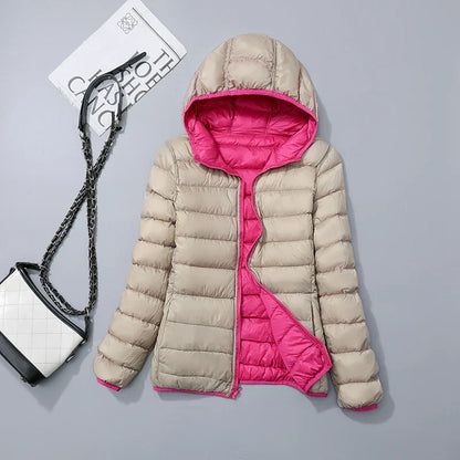 Damen Daunenjacke mit Kapuze – warme gefütterte Winterjacke