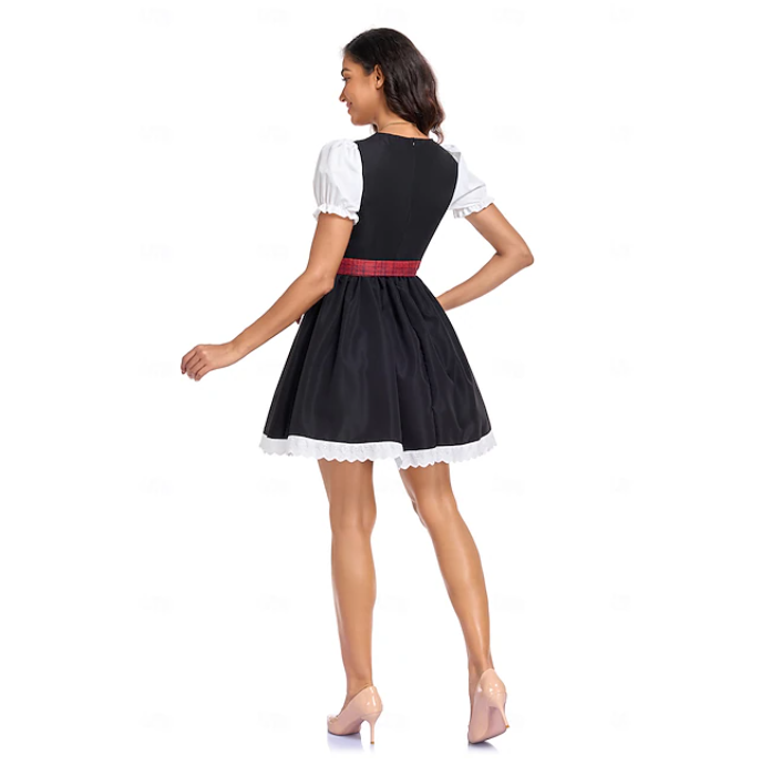 Dirndl Damen Oktoberfest Midi – Trachtenkleid-Set in Schwarz