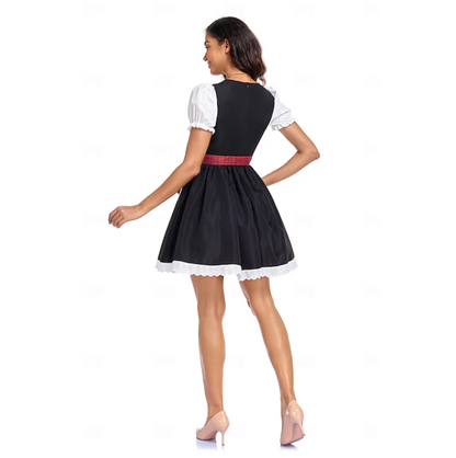 Dirndl Damen Oktoberfest Midi – Trachtenkleid-Set in Schwarz