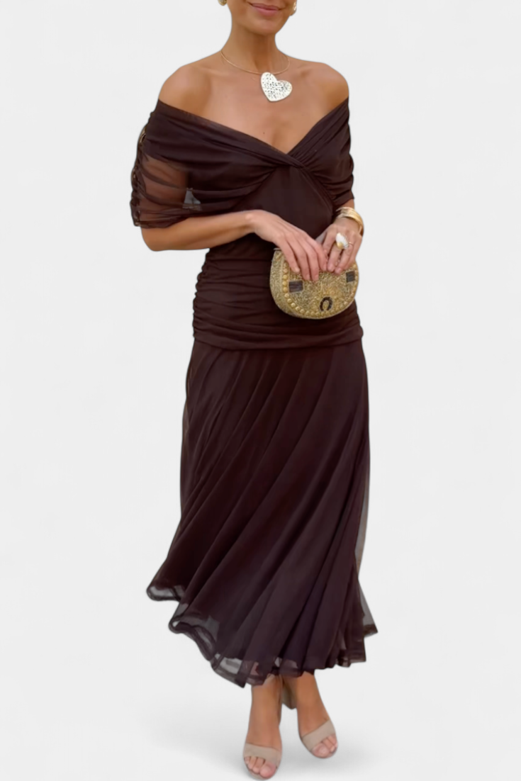 Maxikleid mit V-Ausschnitt – fließendes Sommerkleid mit Raffung