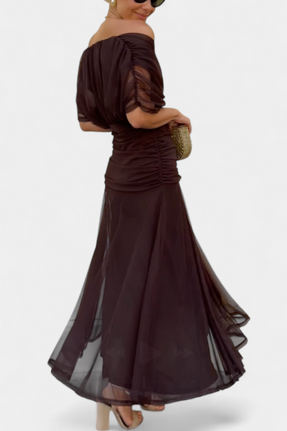 Maxikleid mit V-Ausschnitt – fließendes Sommerkleid mit Raffung