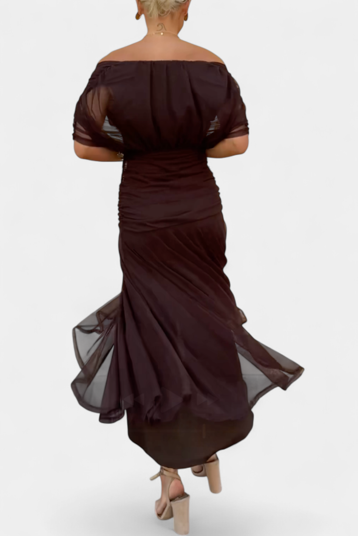Maxikleid mit V-Ausschnitt – fließendes Sommerkleid mit Raffung