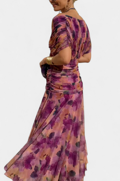 Maxikleid mit V-Ausschnitt – fließendes Sommerkleid mit Raffung