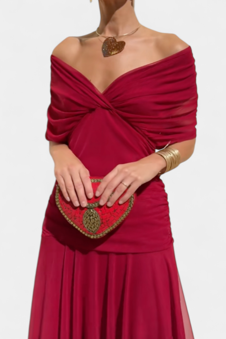 Maxikleid mit V-Ausschnitt – fließendes Sommerkleid mit Raffung
