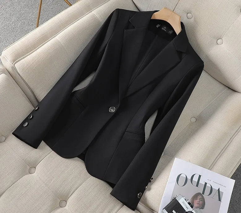 Taillierter Blazer Damen aus Polyester – klassischer Blazer mit Ein-Knopf, Detailansicht