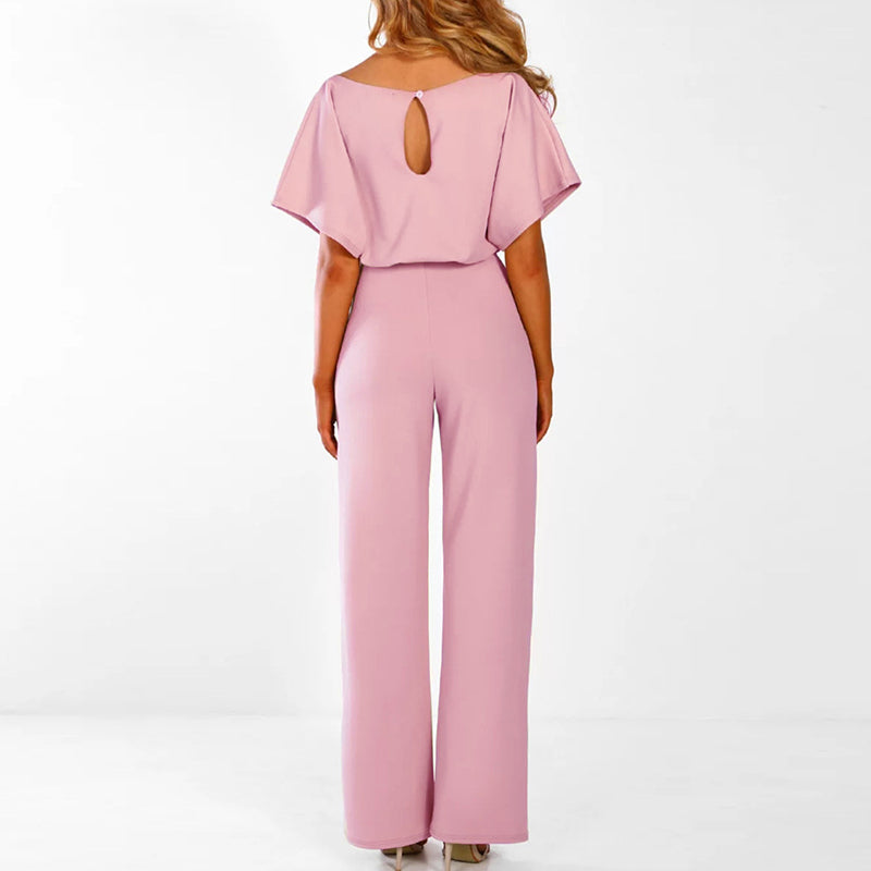 Wide-Leg-Jumpsuit Damen aus Polyester mit Gürtel – Overall, Detailansicht