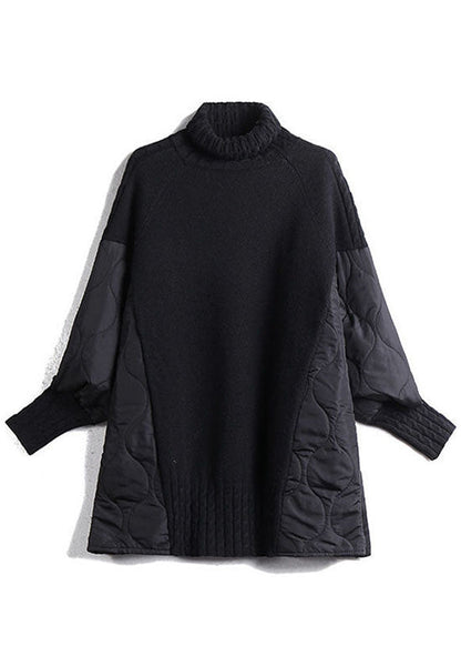 Rollkragenpullover Damen – lockerer Strickpullover im Patchwork-Design