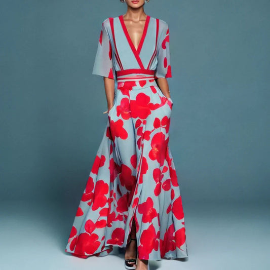 Wickel-Maxikleid Damen mit Blumenmuster