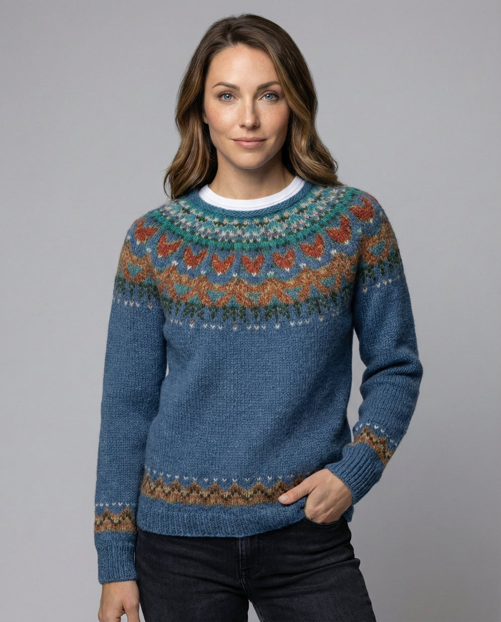 Strickpullover Damen aus Leinen – Strick im Insel-Stil mit Vintage-Look, warm und weich