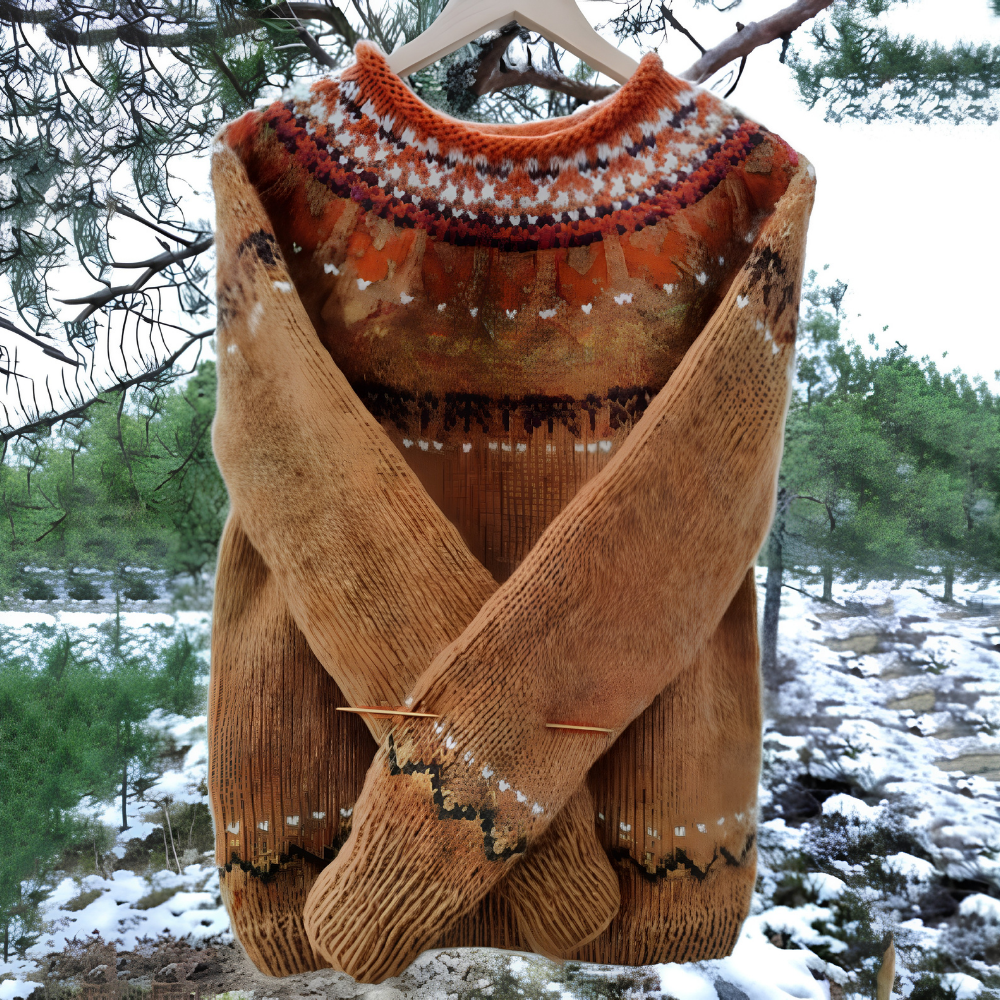 Strickpullover Damen aus Leinen – Strick im Insel-Stil mit Vintage-Look, warm und weich