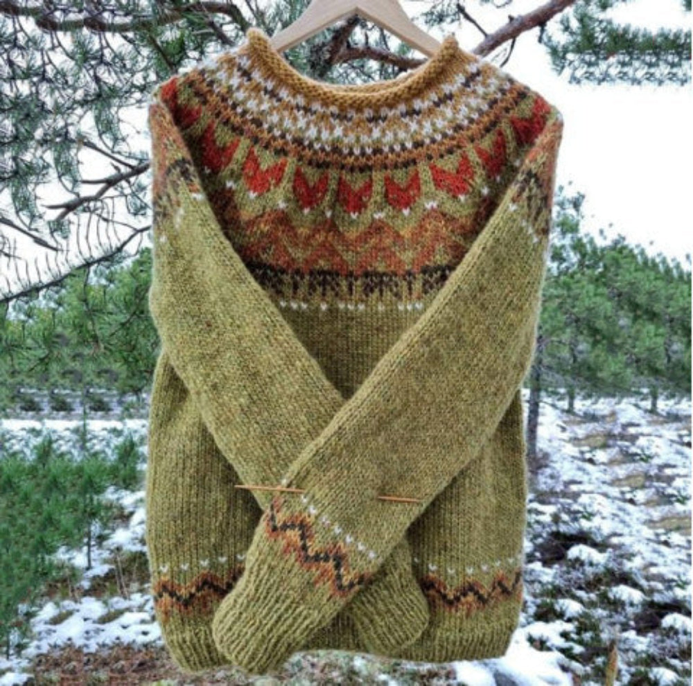 Strickpullover Damen aus Leinen – Strick im Insel-Stil mit Vintage-Look, warm und weich