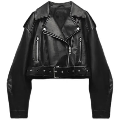 Taillierte Kunstlederjacke Damen mit Reißverschluss