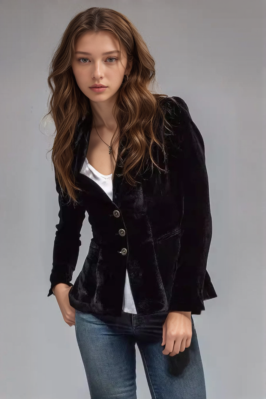 Slim-Fit-Blazer Damen aus Polyester in Schwarz – taillierter Blazer, Vorderansicht