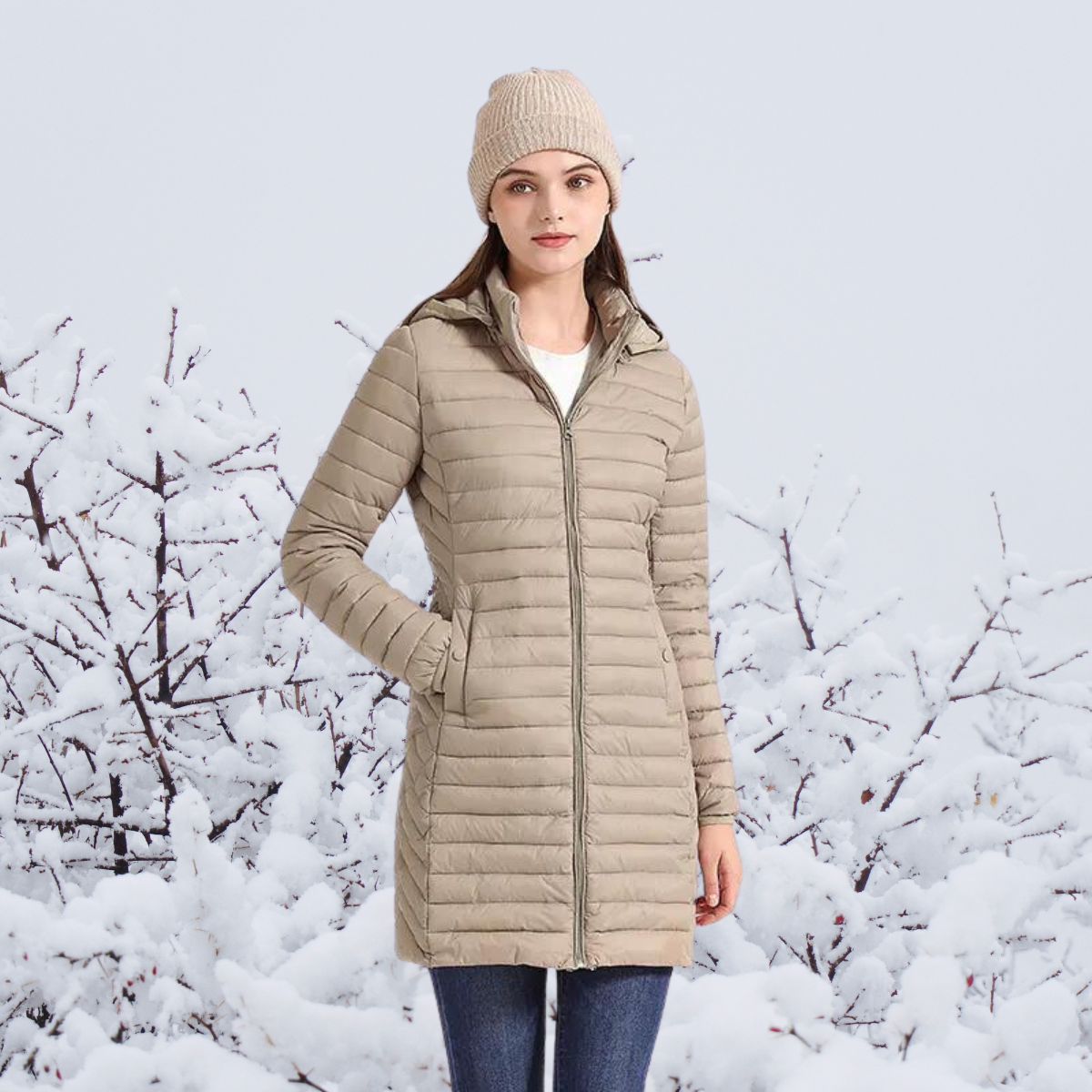 Ultraleichte lange Winterjacke Damen wattiert
