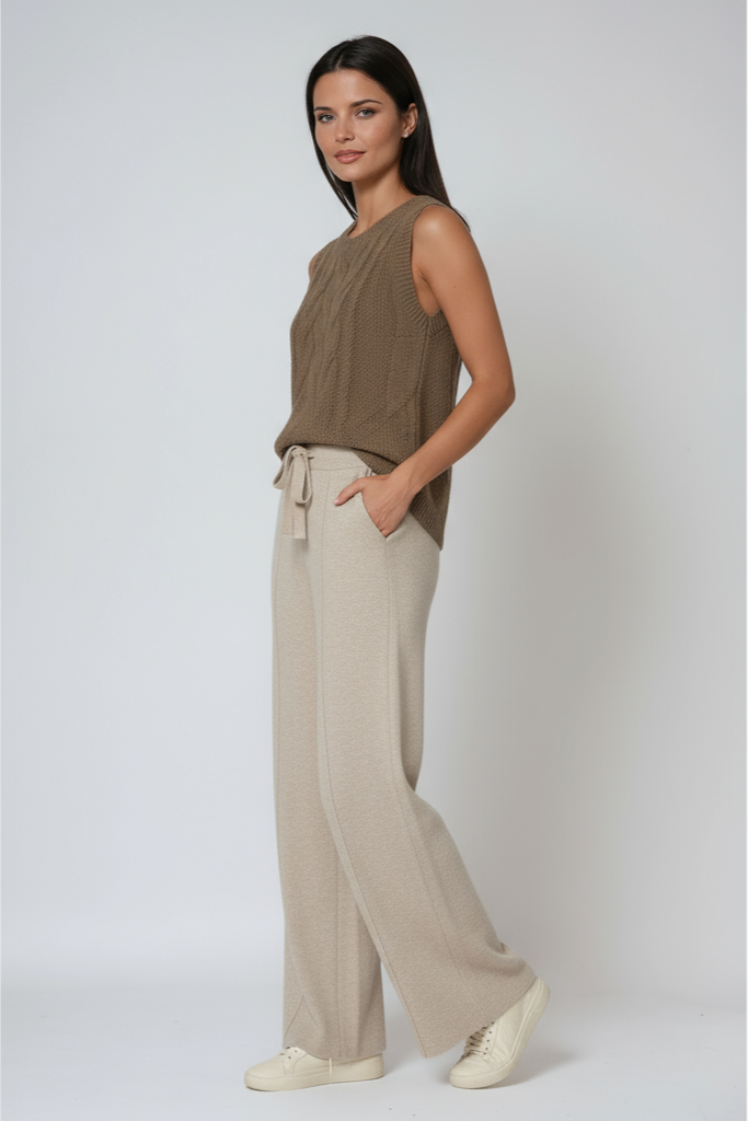 Strickhose Damen mit Kordelzug aus Baumwolle – lockere Hose, Detailansicht