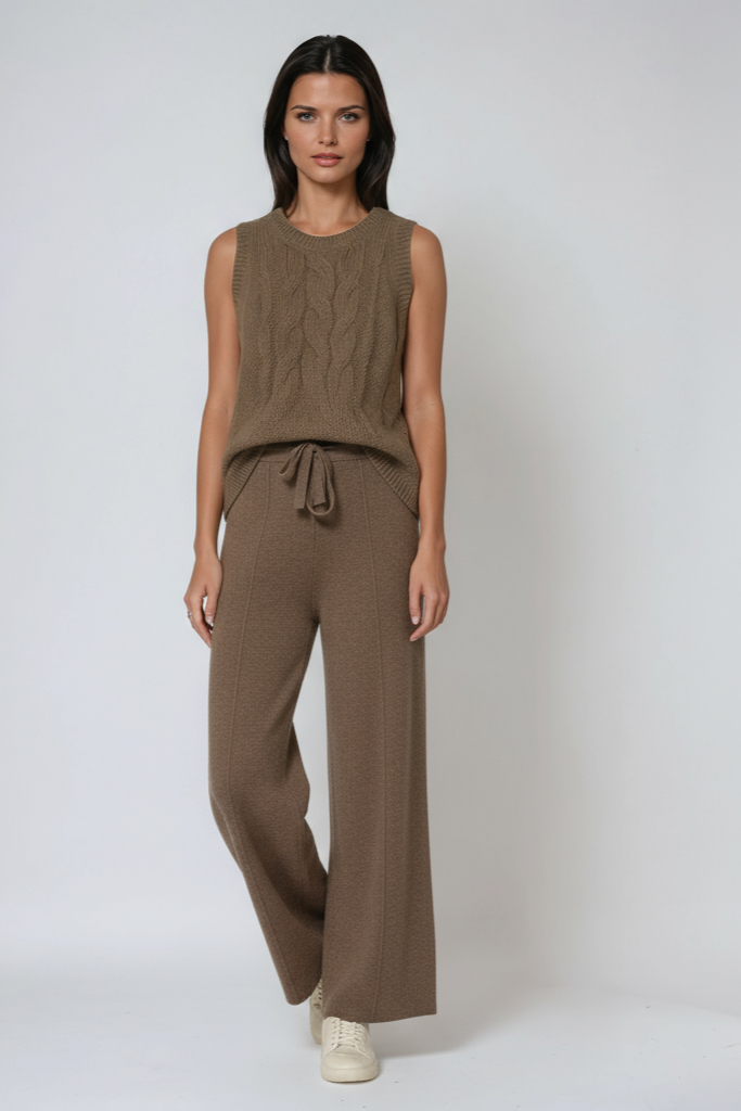 Strickhose Damen mit Kordelzug aus Baumwolle – lockere Hose, Detailansicht
