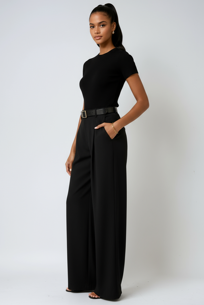 Weite Hose Damen High-Waist aus Polyester – Wide-Leg-Hose, Seitenansicht