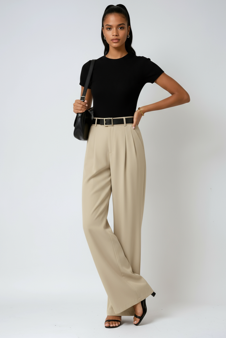 Weite Hose Damen High-Waist aus Polyester – Wide-Leg-Hose, Detailansicht
