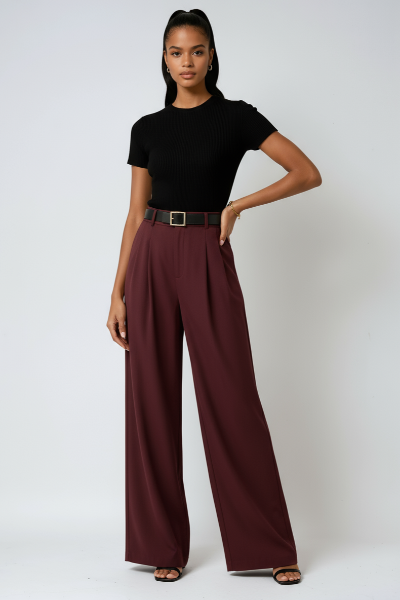 Weite Hose Damen High-Waist aus Polyester – Wide-Leg-Hose, Detailansicht