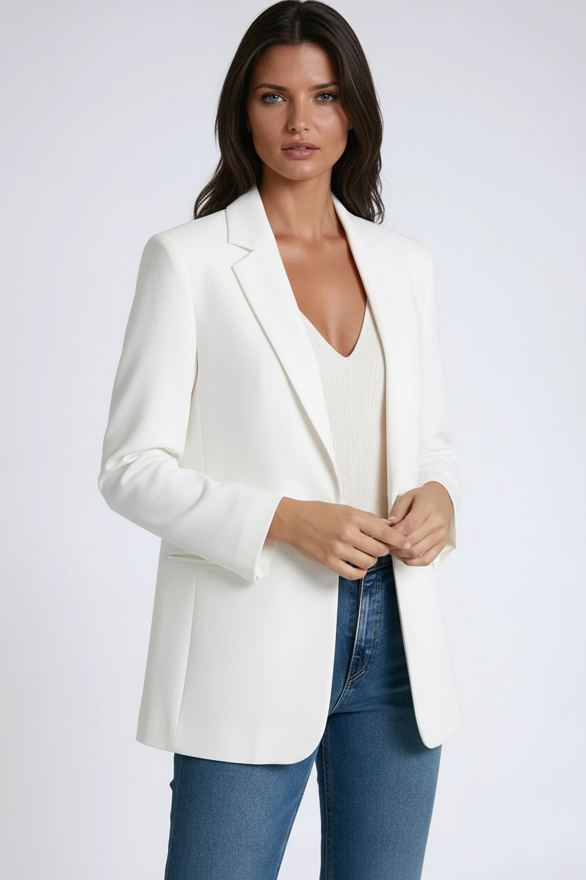 Longline-Blazer Damen aus Polyester in Weiß – eleganter Damenblazer