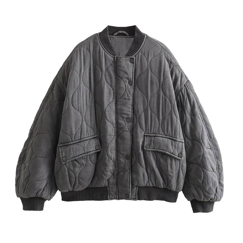 Locker geschnittene Steppjacke Damen grau