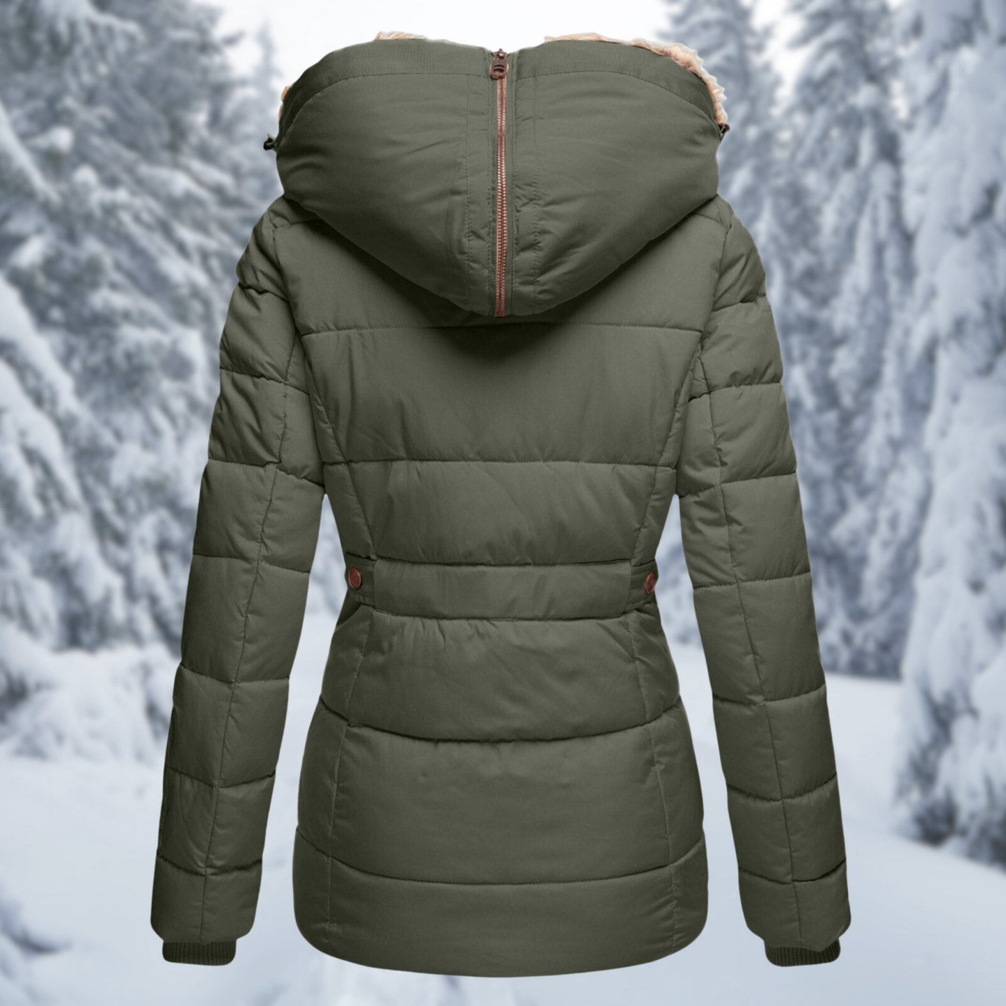 Winterjacke Damen mit Fellkapuze – elegante wattierte Jacke mit Kapuze