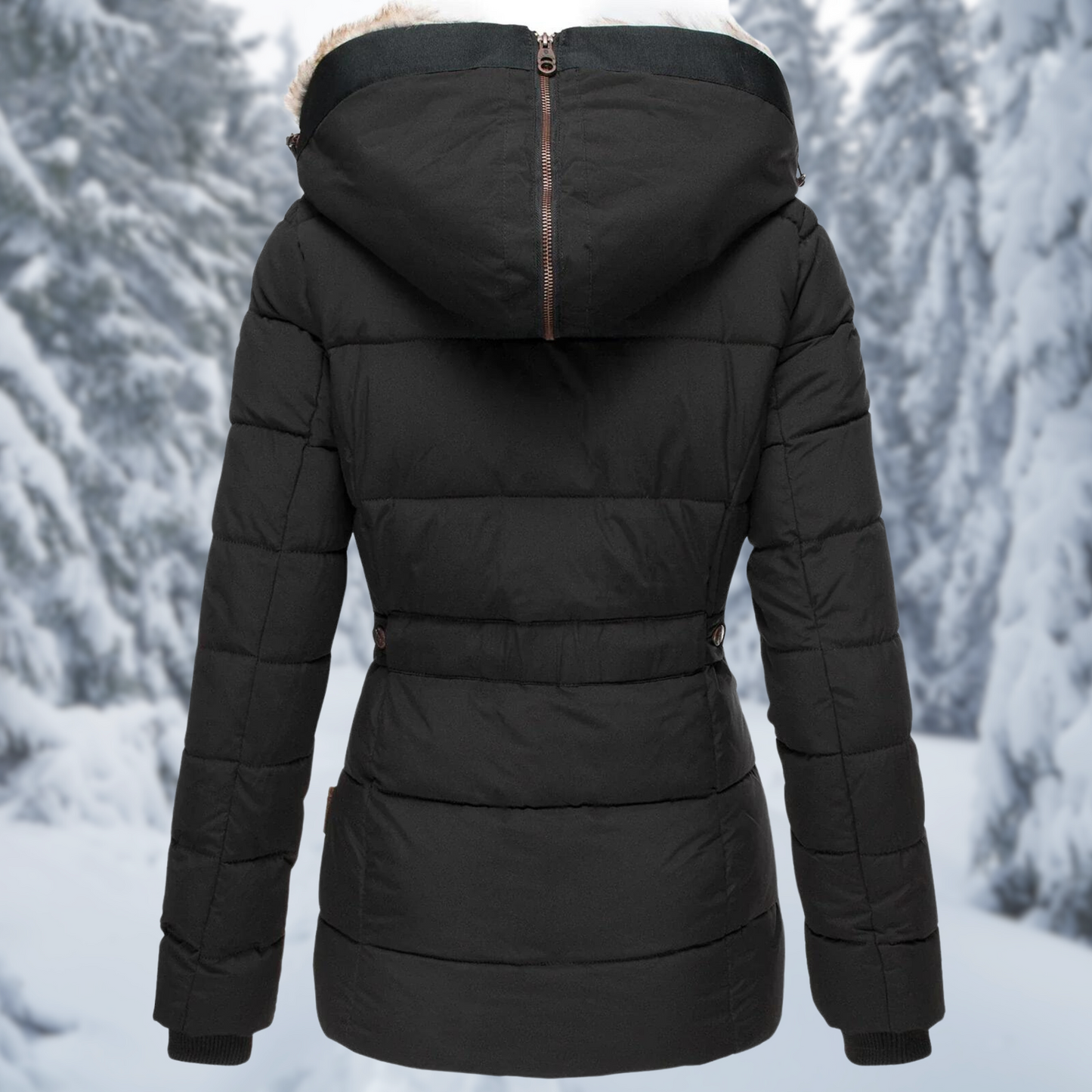 Winterjacke Damen mit Fellkapuze – elegante wattierte Jacke mit Kapuze