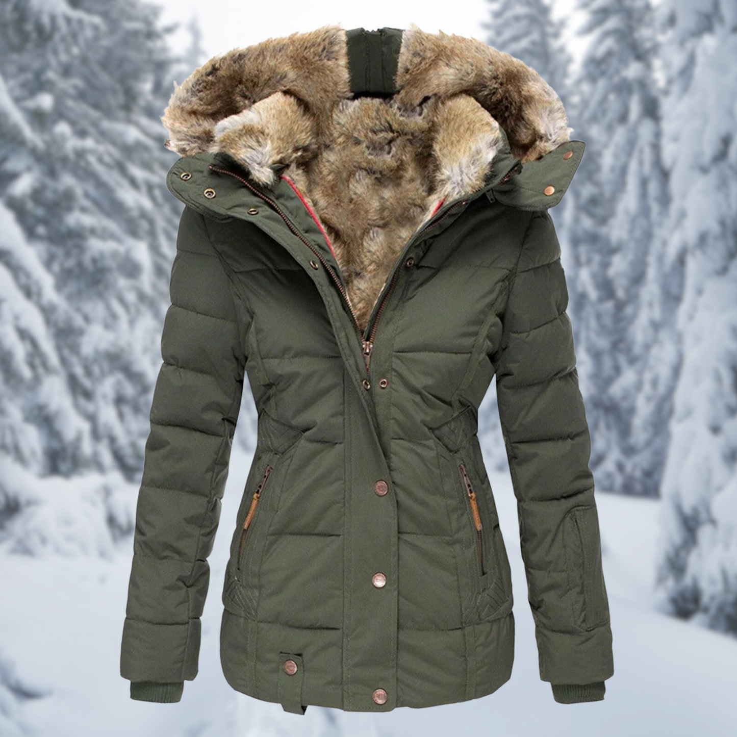 Winterjacke Damen mit Fellkapuze elegant