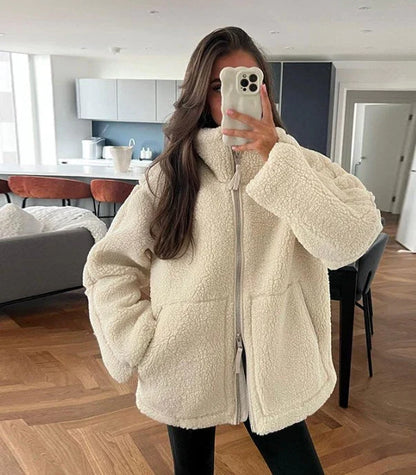 Fleecejacke Damen aus Wollmischung mit Stehkragen