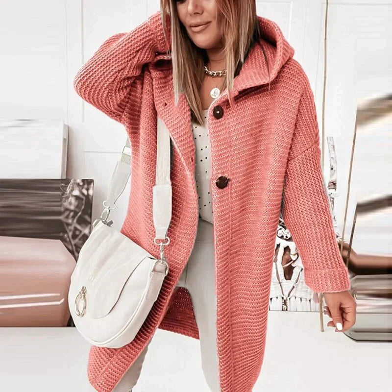 Strickmantel Damen mit Kapuze in Longline-Schnitt