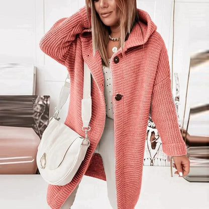 Strickmantel Damen mit Kapuze in Longline-Schnitt