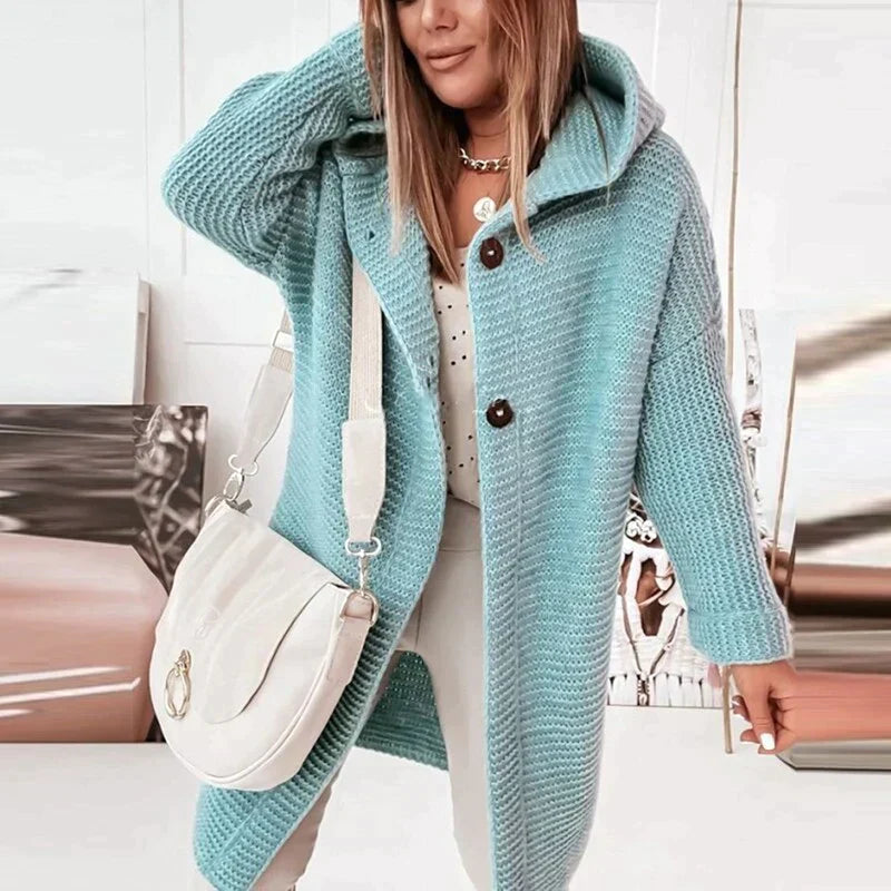 Warmer Strickmantel Damen mit Kapuze