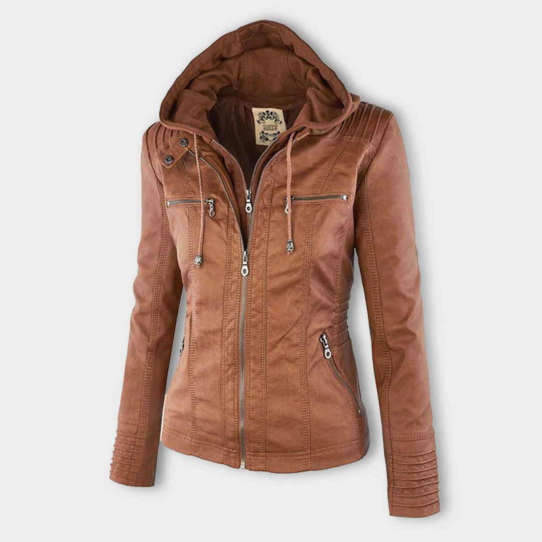 Lederjacke Damen aus Kunstleder mit Kapuze