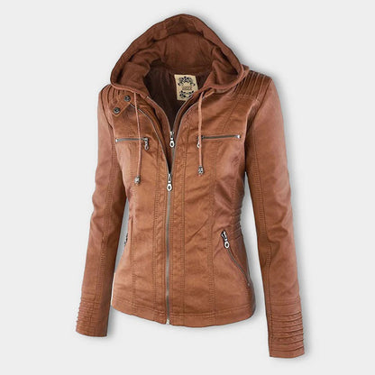 Lederjacke Damen aus Kunstleder mit Kapuze
