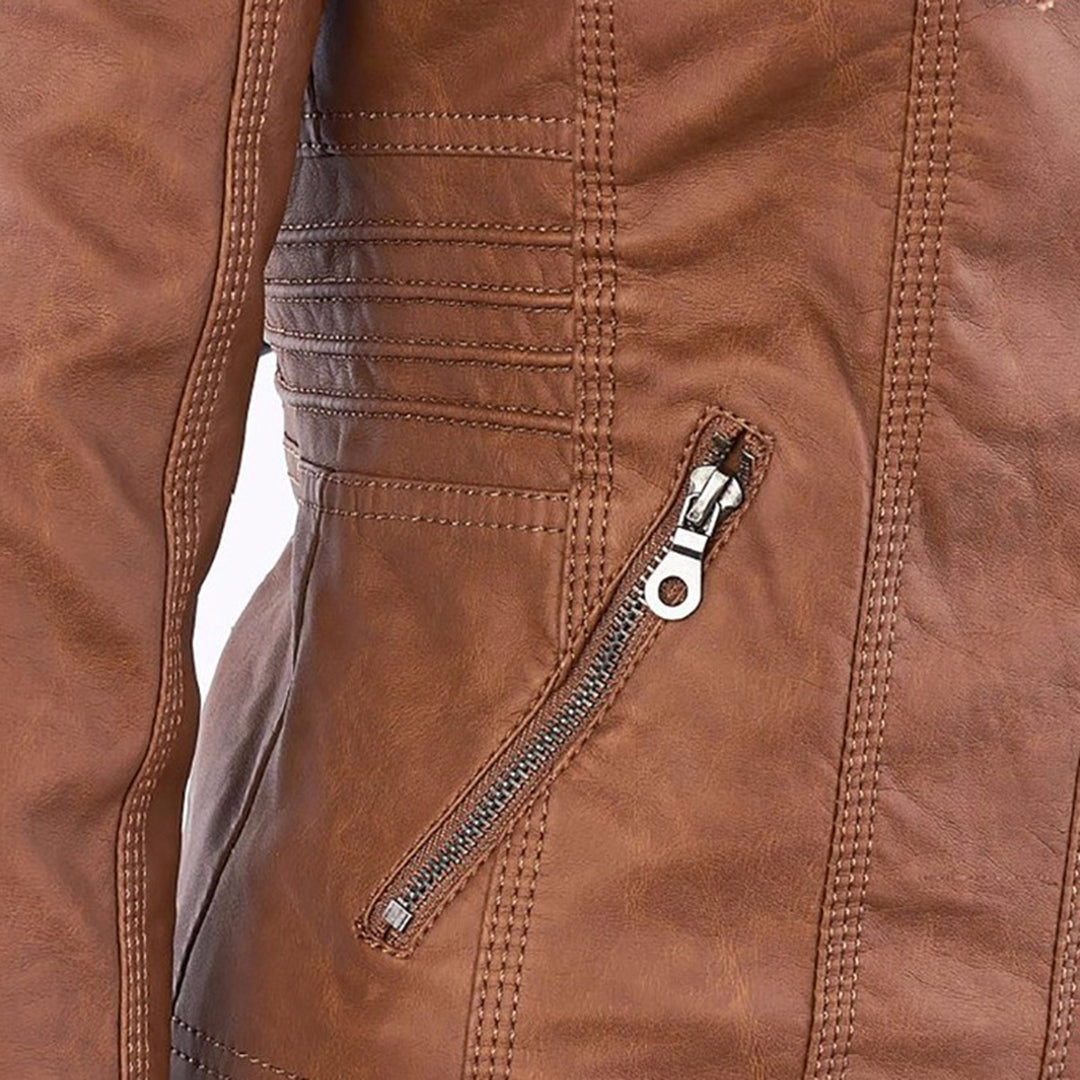 Lederjacke Damen aus Kunstleder mit Kapuze – Bikerjacke in Lederoptik