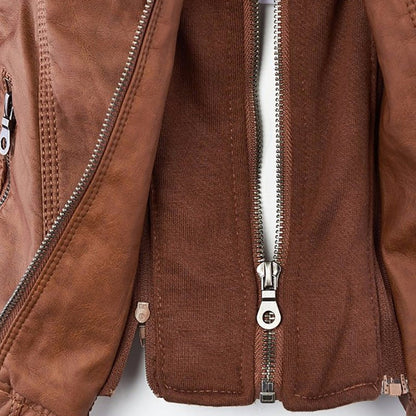 Lederjacke Damen aus Kunstleder mit Kapuze – Bikerjacke in Lederoptik