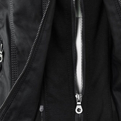 Lederjacke Damen aus Kunstleder mit Kapuze – Bikerjacke in Lederoptik