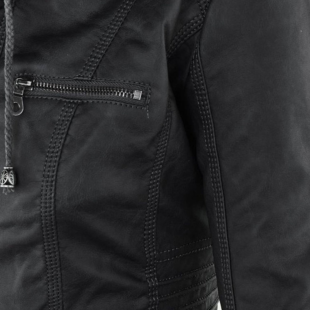 Lederjacke Damen aus Kunstleder mit Kapuze – Bikerjacke in Lederoptik