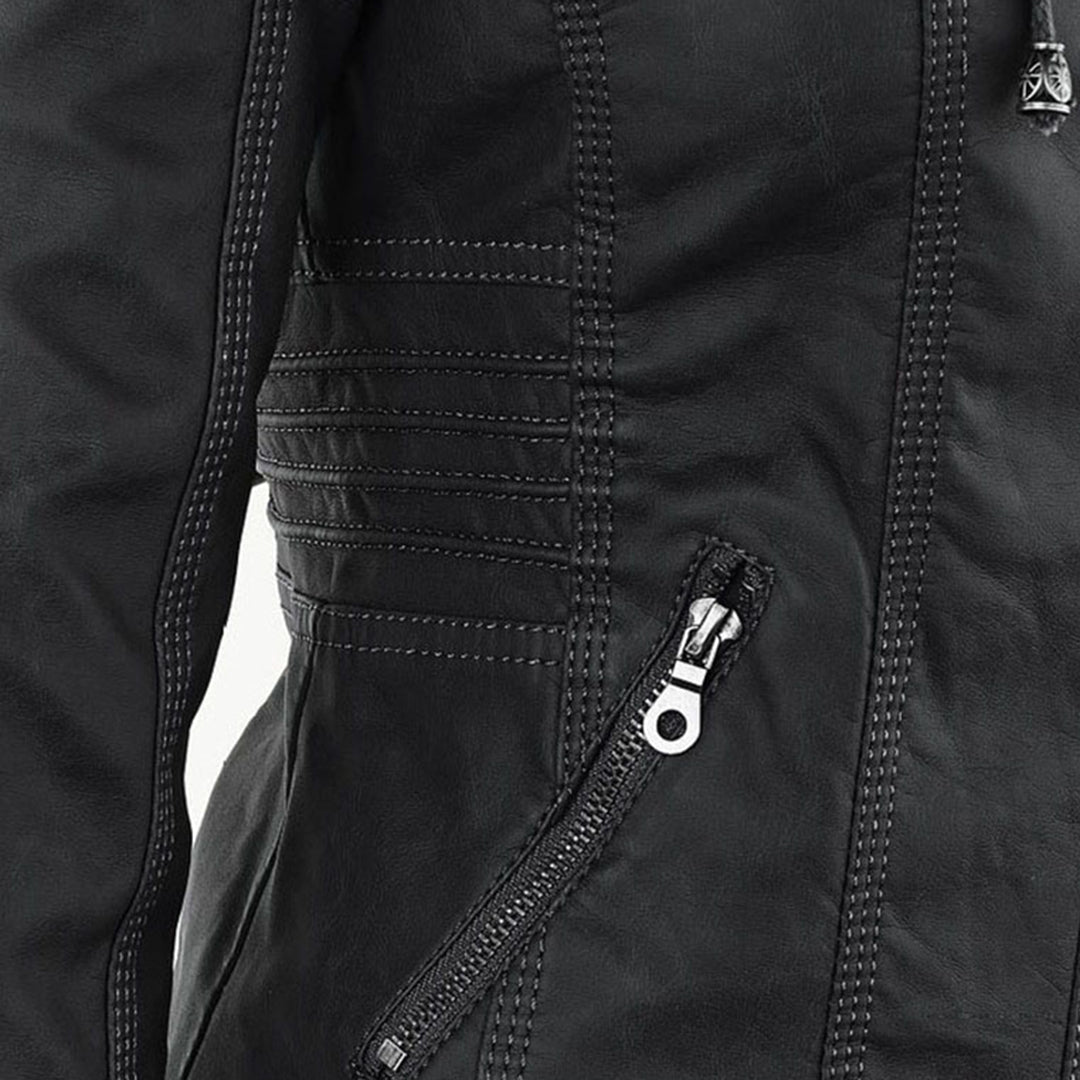 Lederjacke Damen aus Kunstleder mit Kapuze – Bikerjacke in Lederoptik