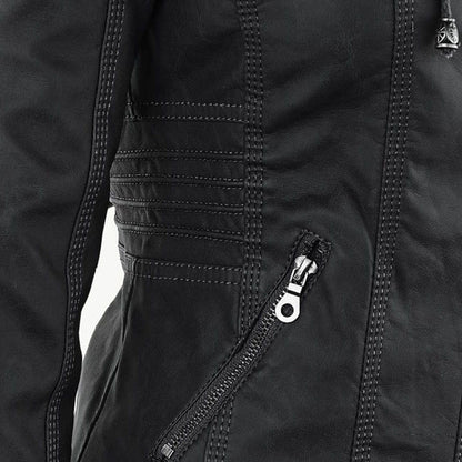 Lederjacke Damen aus Kunstleder mit Kapuze – Bikerjacke in Lederoptik