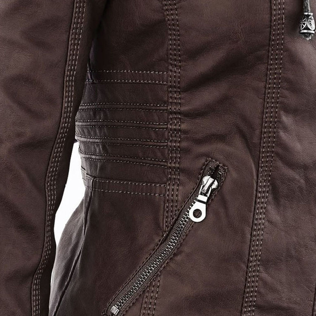 Lederjacke Damen aus Kunstleder mit Kapuze – Bikerjacke in Lederoptik